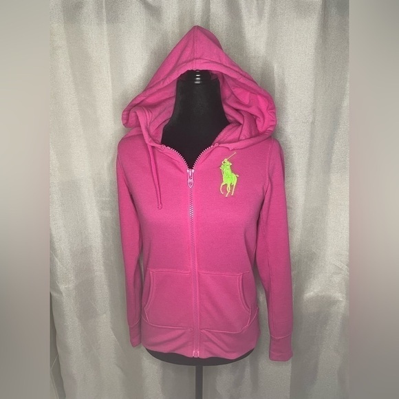 Vintage RALPH LAUREN Zip Up Hoodie Bright Pink Med​​​​​​​​​​​​​​​​​​​​​​​​​ - Picture 3 of 12